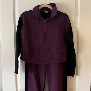 Outdoor Voices Cropped Plum and Black Half-Zip Sweatshirt and Jogger SET!!